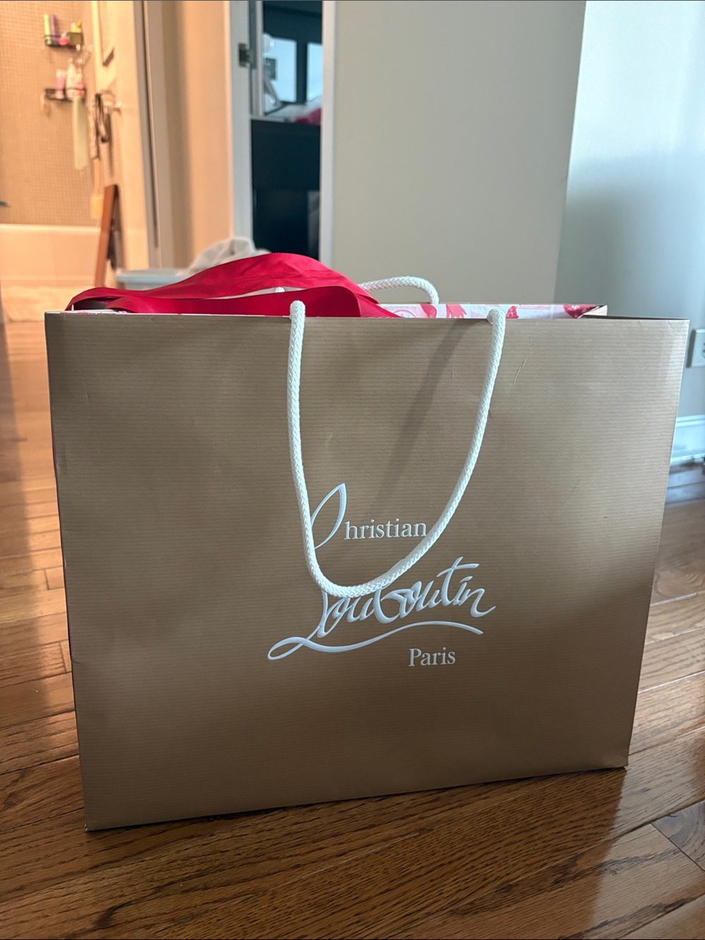Christian Louboutin Metallic Gold Shopping Tote with Red Interior Trim